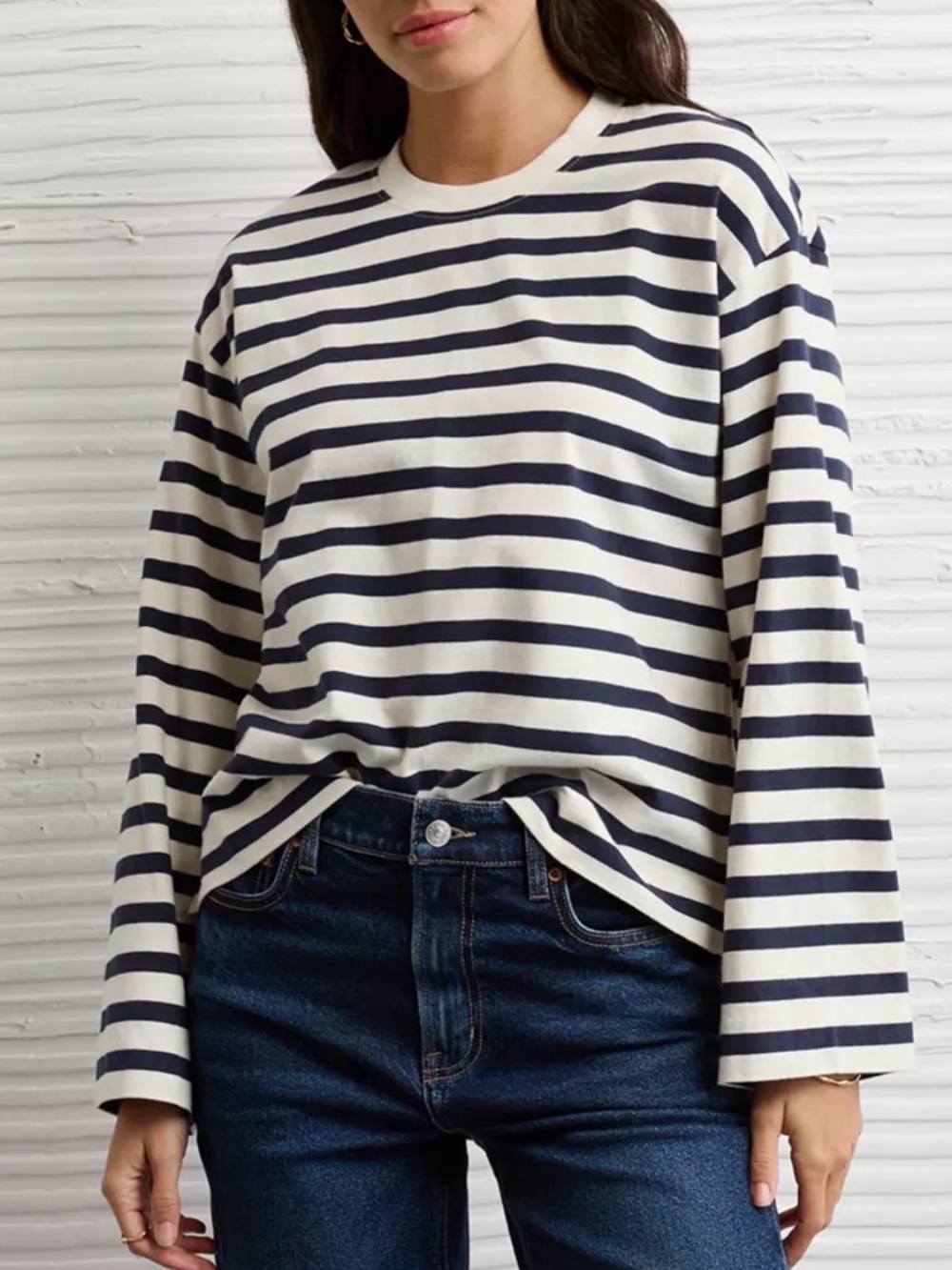 American Eagle Outfitters Navy and White Striped Long Sleeve Tee